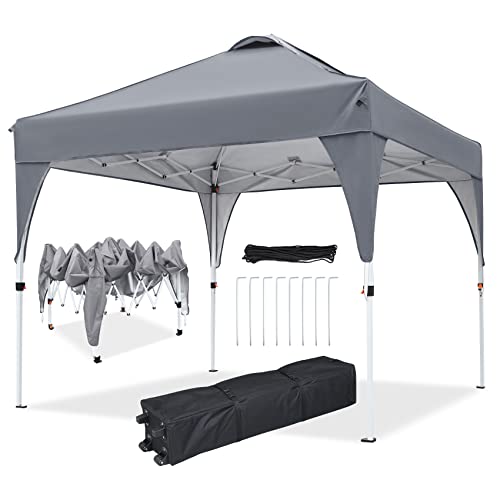 Ej.Victor Pavillon Faltbar 2.5x2.5m wasserdicht Faltpavillon Gartenzelt Partyzelt Pop-Up Klicksystem UV-Schutz 50+ Metall-Verstrebungen, atmungsaktivem Dach inkl. Rolltasche, Grau von Ej.Victor