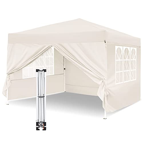 Pavillon, Ej.Victor Faltpavillon 3 x 3 Wasserdicht Stabil Winterfest mit 4 Seitenteilen und Fenstern, Garten Partyzelt UV Schutz 50+ für Festival, Party, Marktstand, Flohmarkt und Campen - Beige von Ej.Victor