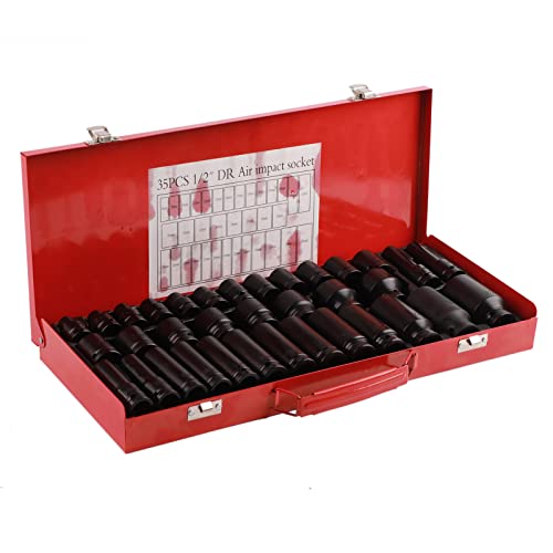 1/2" Schlagschrauber Nüsse Set, 35-teilig Steckschlüsselsatz Impact Socket Set, Lange Größen:10-32mm, Kurze Größen:8-32mm, innensechskant satz für Reifenwechsel von Ejoyous