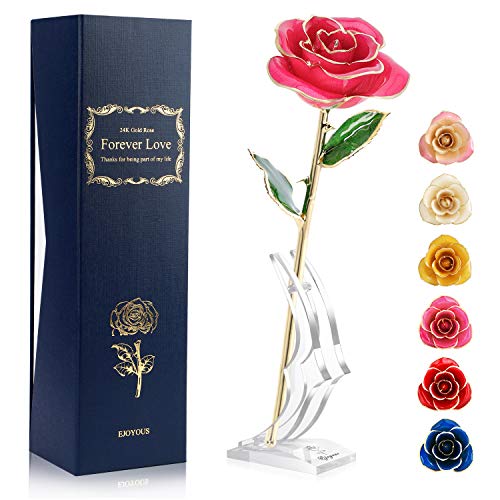 24K Gold Rose mit Ständer Geschenk für Freundin Tochter Mutter Oma Freund Geburtstag Hochzeit Jubiläum Abschlussfeier Valentinstag Erntedankfest Geschenk Gelb Rose mit Sockel von Ejoyous