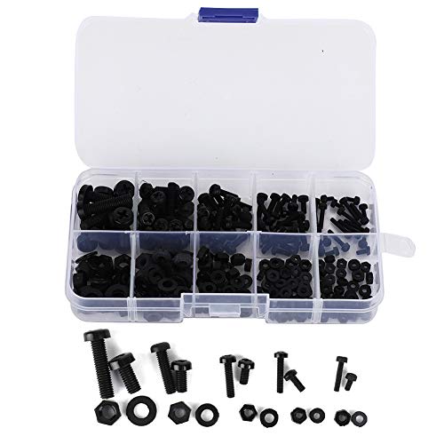 270 Stück Nylon Schraube Mutter Set, M2/M2.5/M3/M4/M5 Nylon Sechskantmutter Kits Schraubenmutter-Unterlegscheiben Hardware-Befestigungselemente für (Schwarzer 270-teiliger von Ejoyous