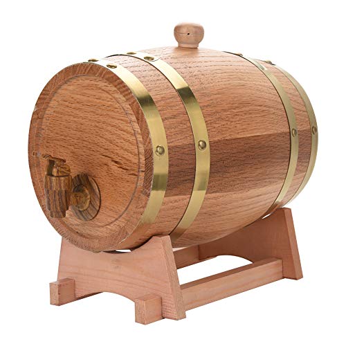 3L Eiche Weinfass, Eichenfass Lagerung Vintage Holz Eiche Holz Weinfass Dispenser mit Holzhalter für Whisky Bourbon Tequila von Ejoyous