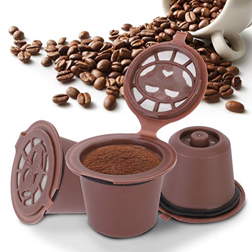 3pcs Kaffee kapsel, Wiederverwendbarer Kaffeekapseln Ersatz Kapsel Nachfüllbare Kaffeefilter mit Kaffeelöffel und Reinigungsbürste für Nespresso (Braun) von Ejoyous