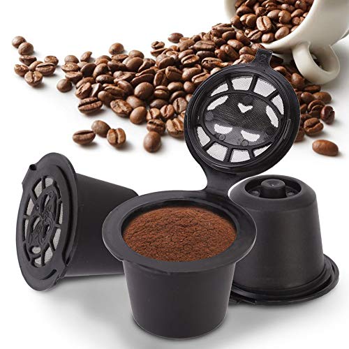 3pcs Kaffeekapsel Filter, Wiederverwendbarer Kaffee Kapseln Nachfüllbare Kapseln Kaffeefilter Tasse Filter Körbe mit Kaffeelöffel und Reinigungsbürste für Nespresso (Schwarz) von Ejoyous