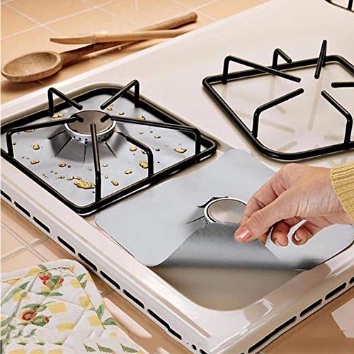 6Pcs Gaskochfeld Schutzmatten, Wiederverwendbare Gasherdschutz Schutzabdeckungen Gasherd-Abdeckungen Gas Range Protektoren Gasherd Matten 27 x 27 cm (Silber) von Ejoyous