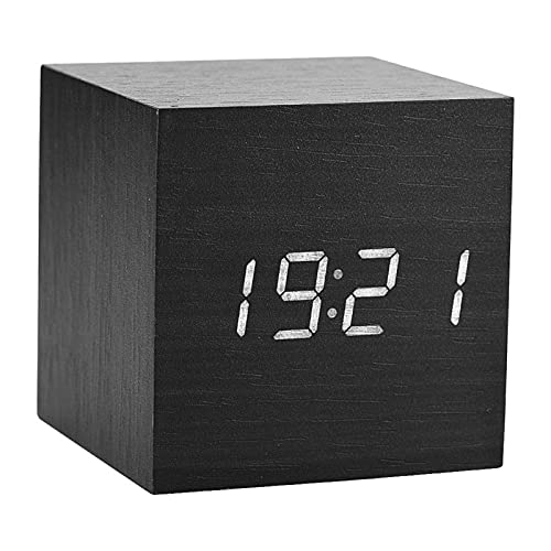 Digital Wecker, LED Digitaluhr Tischuhr mit Sprachsteuerung Funktion und Temperatur Display, mit Alarme Sprachsteuerungsmodus und Immer Heller Modus für Nachttisch(Schwarzes Holz + weißes Licht) von Ejoyous