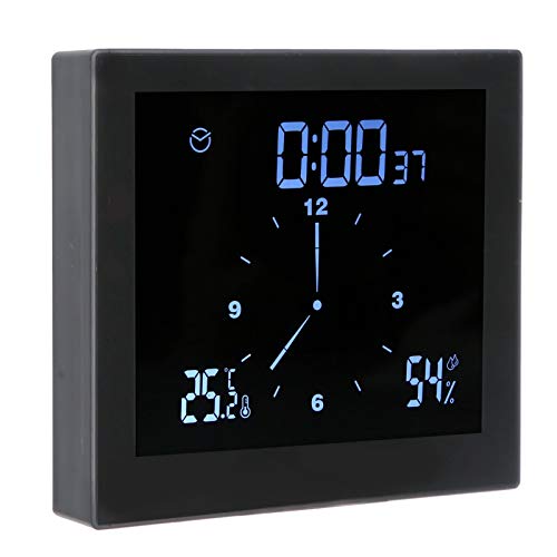 Duschuhr mit Saugnapf, IP65 wasserdicht Temperatur und Luftfeuchtigkeit Ober- und Untergrenze Alarm, Digital Badezimmer Dusche Küchenuhr Timer mit Alarm, Badezimmeruhr 3,5 x 10,5 x 11,5 cm (schwarz) von Ejoyous