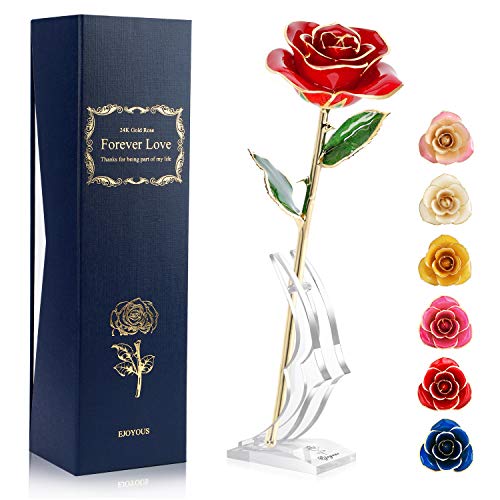 Ejoyous 24k Gold Ros, Handgefertigt Konservierte Rose, Ewige Blumenrose mit Geschenkbox Ausgefallene Geschenke Frau Freundin Oma/Valentinstag/Muttertag/Geburtstag/Hochzeitstag/Weihnachten/Jahrestag von Ejoyous