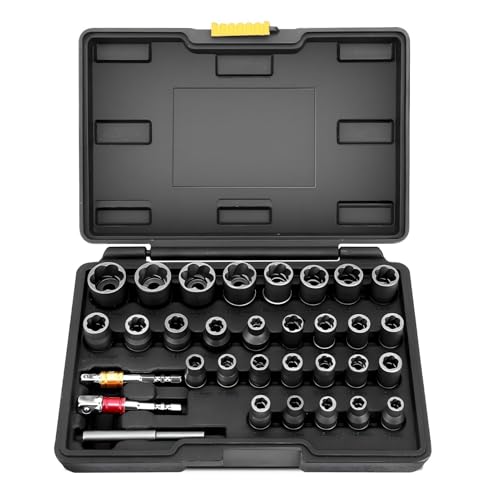 Ejoyous 32-teiliges Bolzenausdreher Set, Muttern Entferner Set Schraubenausdreher Set mit 1/4in 3/8 -Zoll -Adapter und Abgabestange von Ejoyous