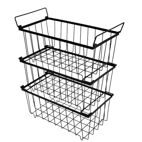 Ejoyous 6 StüCk Gefriertruhe Korb, Metall Gefrierschrank Organizer Stapelbare DrahtköRbe Mit Griff Und Rutschfestem Boden Drahtkorb, für TiefküHltruhe,Gefrorene Zutaten organisieren (BLACK) von Ejoyous
