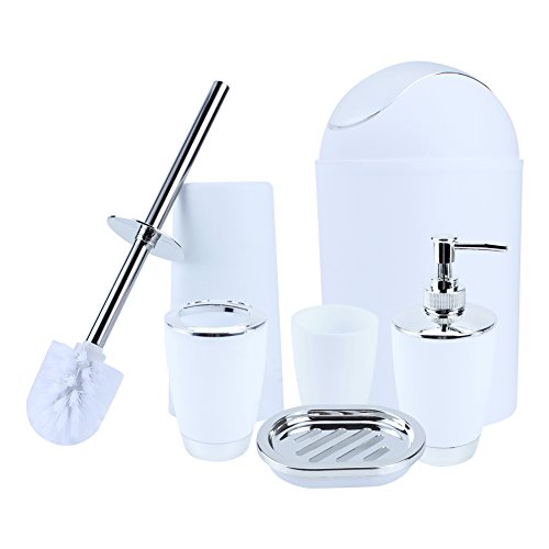 Ejoyous 6Pcs Badezimmer Set, Badezimmer Zubehör Set Lotionflaschen Zahnbürstenhalter Zahnbecher Seifenschale Toilettenbürste Mülleimer Weiß Ejoyous 6Pcs Badezimmer Set, Badezimmer Zubehör Set Lotionflaschen Zahnbürstenhalter Zahnbecher Seifenschale Toilettenbürste Mülleimer Weiß von Ejoyous