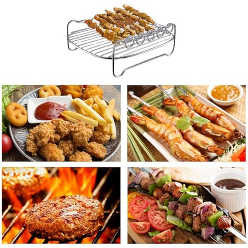 Ejoyous Airfryer zweistöckiges Gestell, Air Fryer Double Layer Rack, Mehrzweck-Luftfritteuse Zubehör mit Spießen Edelstahl Airfryer Grillpfanne kompatibel mit Airfryern HD9225, Ejoyous Airfryer zweistöckiges Gestell, Air Fryer Double Layer Rack, Mehrzweck-Luftfritteuse Zubehör mit Spießen Edelstahl Airfryer Grillpfanne kompatibel mit Airfryern HD9225, von Ejoyous