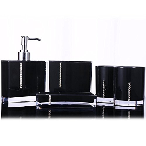 Badezimmer-Set Seifenspender, Acryl Schwarz Badezimmer-Set Schwarz 5PCS für Gäste für Badezimmer von Ejoyous