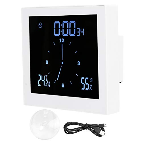 Ejoyous Badezimmer Uhr, Digital Badezimmeruhr Wanduhren mit LED Display Wasserdicht Dusche Uhr Baduhr mit Luftfeuchtigkeit Temperatur, Countdown und Alarmfunktion(Weiß) von Ejoyous