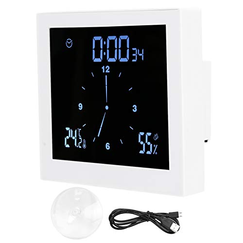 Ejoyous Badezimmer Uhr, Wasserdicht IP65 LCD Digital Shower Clock Dusche Uhr ℃ / ℉ Temperatur Luftfeuchtigkeit mit Alarmfunktion und Countdown Timer, AM/PM oder 24 Stunden Format(White) von Ejoyous