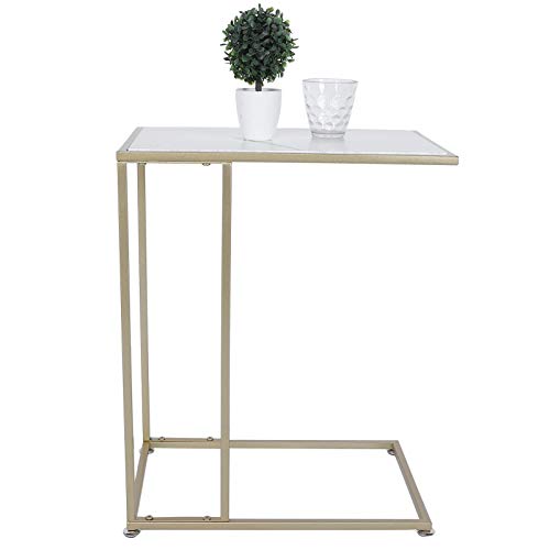 Beistelltisch C-Form, Kaffeetisch Couchtisch Sofatisch Nachttisch Betttisch Laptoptisch Pflegetisch mit goldenem Metallgestell für Schlafzimmer Wohnzimmer Büro-Dekoration 48x61x30cm von Ejoyous