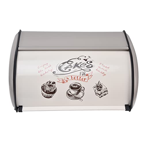 Brotkasten Metall, Brot Aufbewahrungsbox Grau Brotaufbewahrung Box Brotbox Retro Brotkiste mit Roll-Deckel Brotbehälter, für Brot Brötchen Kuchen 34.5x23x14.5cm von Ejoyous