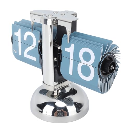 Digitale Flip-Down-Uhr, Retro-Mechanischer Klappuhr mit internem Getriebe, Große Zifferanzeige Faltbare Uhr 12H Kleine Schreibtischuhr für Zuhause Dekoration (Blue) von Ejoyous