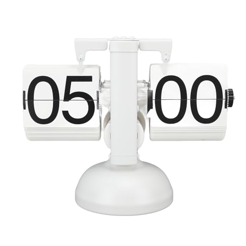 Ejoyous Digitale Flip-Down-Uhr, Retro-Mechanischer Klappuhr mit internem Getriebe, Große Zifferanzeige Faltbare Uhr 24H Kleine Schreibtischuhr für Zuhause Büro Dekoration (Alles weiß) von Ejoyous