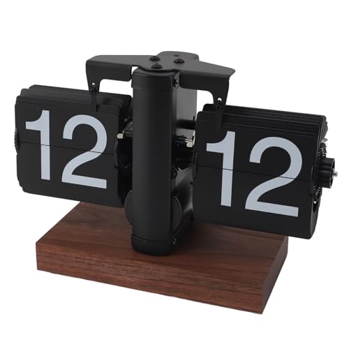 Ejoyous Digitale Flip-Down-Uhr Retro Mechanischer Klappuhr mit dickem Holz Basis Auto-Flip-Uhr Große Zahlen Tischuhr Schreibtischuhr 24 H Batteriebetrieben von Ejoyous