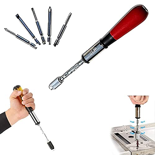 Ejoyous Druck-Zug Ratsche Schraubendreher mit 5 austauschbaren Bits 3-Gang Hebel Ratsche Schraubenzieher mit Aufbewahrungsbox für Holz- und Kunststoffgriffe (red) von Ejoyous