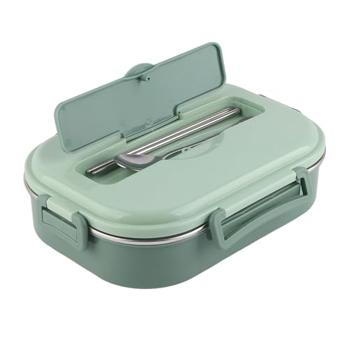 Ejoyous Edelstahl Lunchbox 4-Fach tragbarer -Behälter mit wassergefüllter Wärmeschicht und Besteckset im Deckel dichtend durch Silikondichtung und (Lunchbox mit vier Gitter mit Suppenschüssel:) von Ejoyous