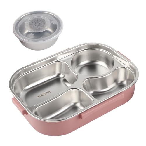 Ejoyous Edelstahl Lunchbox 4-Fach tragbarer -Behälter mit wassergefüllter Wärmeschicht und Besteckset im Deckel dichtend durch Silikondichtung und (Lunchbox mit vier Gitter mit Suppenschüssel: Pink) Ejoyous Edelstahl Lunchbox 4-Fach tragbarer -Behälter mit wassergefüllter Wärmeschicht und Besteckset im Deckel dichtend durch Silikondichtung und (Lunchbox mit vier Gitter mit Suppenschüssel: Pink) von Ejoyous