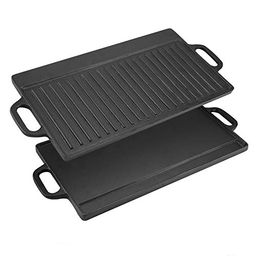 Ejoyous Gusseisen-Grillpfanne, 2 Kochflächen Grillplatte mit 2 Griffen und Emaille-Beschichtung für Feuerstelle Grillplatz Lagerfeuer Ofen Oder Herd 50,5 * 23,5 * 1,4 cm von Ejoyous