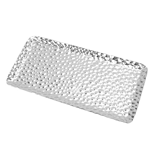Ejoyous Handmade Edelstahl Tablett Rechteckiges Serviertablett Exquisite Gehämmerte Oberfläche Kleines Gehämmertes Tablett Küche Badezimmer 19,5 x 9,5 cm (SILVER) von Ejoyous