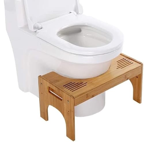 Ejoyous Holz Toilettenhocker, WC Hocker Kinder Toilettenhilfe Höhenverstellbar 18-24 cm Tritthocker Dicker Bambus mit rutschfeste Polsterbehandlung für Ältere Menschen Schwangere 48,5 x 27 x 25 cm von Ejoyous