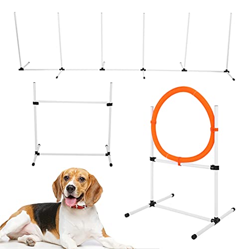 Ejoyous Hunde Agility Set, Verstellbare Dog Activity Agility Ring Ausrüstungs Set für Hunde Hindernisse mit Hundetunnel Geflochtene Stangen Springring Hürdenstange für Hundeübungen, Showtraining von Ejoyous