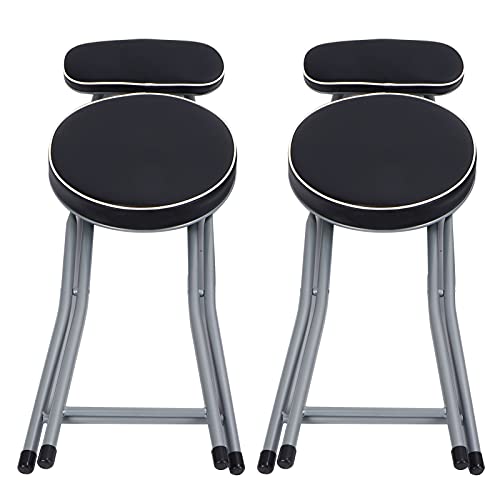 Ejoyous Klapphocker 2er Set, Faltbar Barstuhl Barhocker mit Rückenkissen Esszimmerstühle Küchenstühle Runder Klappstuhl Sitzhocker, für Wohnzimmer Schlafzimmer Esszimmer 74 cm Hoch von Ejoyous
