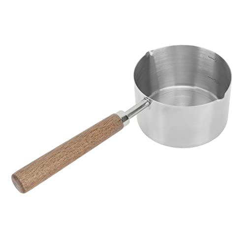 Ejoyous Kleiner Milchtopf Induktion 200ml, Edelstahl Milchpfanne Topf Tragbarer Butterschmelztopf Soßentopf Mini Soßenpfanne mit Holzgriff, für Milch Soße Kaffee Outdoor Kochen von Ejoyous