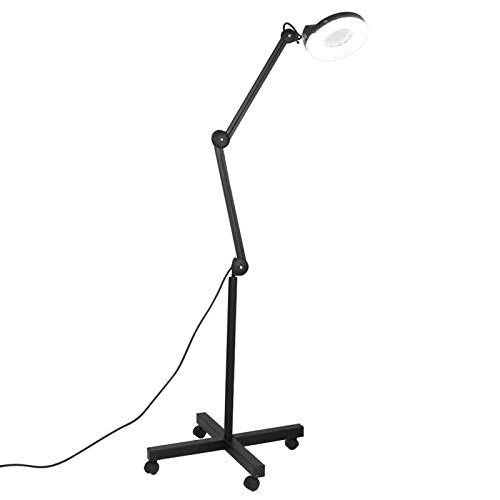 Ejoyous LED Lupenleuchte mit Rolling Standfuß, 5X Dioptrien Verstellbar Bodenstehende Kosmetikleuchte Stehlampe Arbeitsplatzlampe Kosmetik Arbeitsleuchte 220-240V Schwarz von Ejoyous
