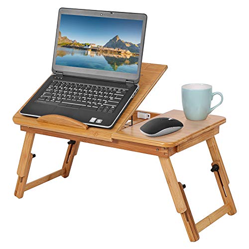 Ejoyous Laptoptisch, Bambus Höhenverstellbar Faltbar Laptopständer Notebooktisch Betttisch Pflegetisch Klapptisch mit Schublade und Lüftungsschlitze Frühstückstablett fürs Bett von Ejoyous
