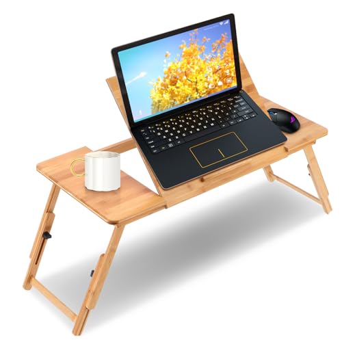 Ejoyous Laptoptisch Bambus, Betttablet Höhenverstellbar klappbarer Notebooktisch Betttisch Lapdesks mit Schublade für Lesen oder Frühstück und Zeichentisch fürs Bett von Ejoyous