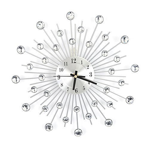 Wanduhr Metall Kristall, Modern 3D Wanduhren Silber Spiegel Wand Dekor Uhr Crystal Mute Wanduhr, für Wohnzimmer Schlafzimmer Küchen Wanduhr Dekoration von Ejoyous