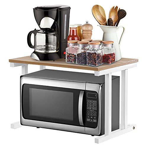 Mikrowellen Regal, 2-lagiger Mikrowellenständer Mikrowellenhalterung Küchenregal Organizer für Home Office des Reiskocher-Brotbackautomaten 57 x 38 x 38 cm(Weiß) 30Kg von Ejoyous