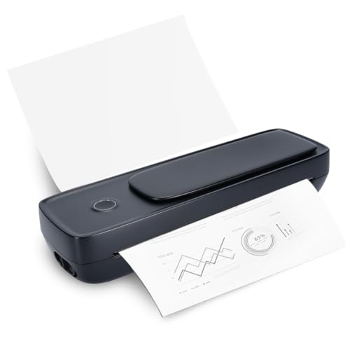 Ejoyous Mobiler Drucker, A4 Thermodrucker Bluetooth Mini Drucker Kabelloser für Unterwegs Reisedrucker für Büro Zuhause (Black) von Ejoyous
