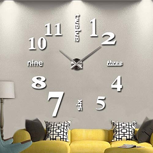 Ejoyous Moderne Mute DIY Große Wanduhr Silber, 3D Wanduhr Home Office Schule Dekoration für Geschenk Nach Hause Restaurant Büro und Hotel Selbstklebendes Eva-Schaummaterial von Ejoyous