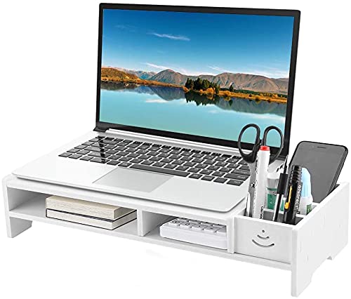 Ejoyous Monitorständer Monitor Riser, Desktop Riser Laptopständer mit Trennregal für Office Home Table Storage Shelf Weiß von Ejoyous