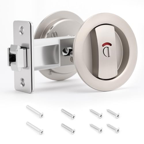 Ejoyous Pocket Door Hardware Lock, Zink-Legierung Rot Grün Indikation Runde Privatsphäre Taschen Türzug, Einbau-Halterung für Küche Schlafzimmer Badezimmer Schiebetüren (SILVER) von Ejoyous