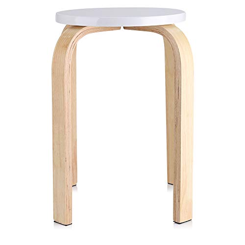 Ejoyous Runder Hocker, Badhocker rutschfest gebogenes Holz stapelbar Hocker mit 4 Beinen, für Küche Schlafzimmer Bar 45,5 x 30 cm(White) von Ejoyous