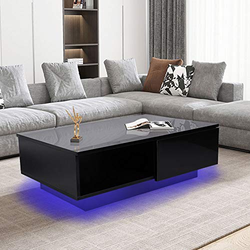 Ejoyous Schwarzer Couchtisch mit LED Licht, Moderner Wohnzimmertisch, Sofatisch Beistelltisch Couchtisch mit Schubladen, für Wohnzimmer Schlafzimmer 95 x 60 x 31cm Ejoyous Schwarzer Couchtisch mit LED Licht, Moderner Wohnzimmertisch, Sofatisch Beistelltisch Couchtisch mit Schubladen, für Wohnzimmer Schlafzimmer 95 x 60 x 31cm von Ejoyous