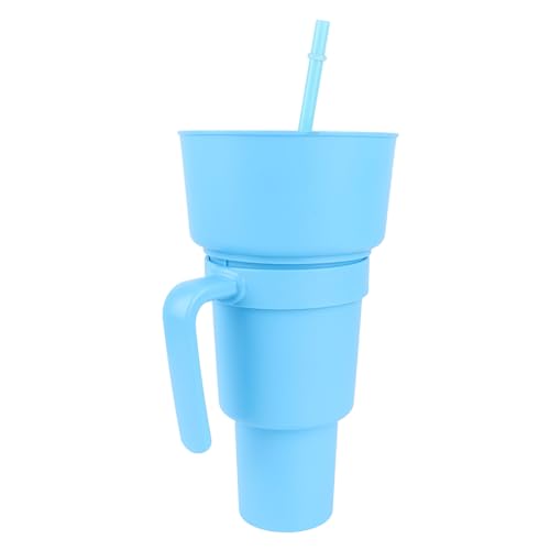 Ejoyous Snack- und Getränkebecher 2 in 1, Kunststoff-Kinobecher mit Snackschale Kombi-Getränkeschalenbecher Großer Öffnung Getränkebecher mit Strohhalm, für Kino Zuhause Reisen (Dunkelblau) von Ejoyous