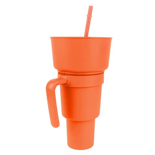 Ejoyous Snack- und Getränkebecher 2 in 1, Kunststoff-Kinobecher mit Snackschale Kombi-Getränkeschalenbecher Großer Öffnung Getränkebecher mit Strohhalm, für Kino Zuhause Reisen (ORANGE) von Ejoyous