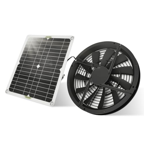 Ejoyous Solarpanel Lüfter Kit, 100 W Wasserdichter Solarlüfter Solarbetriebener Ventilator Runder Solarpanel Abluftventilator für Gewächshäuser Haustierhäuser Schuppen Hühnerställe Hundehütten von Ejoyous