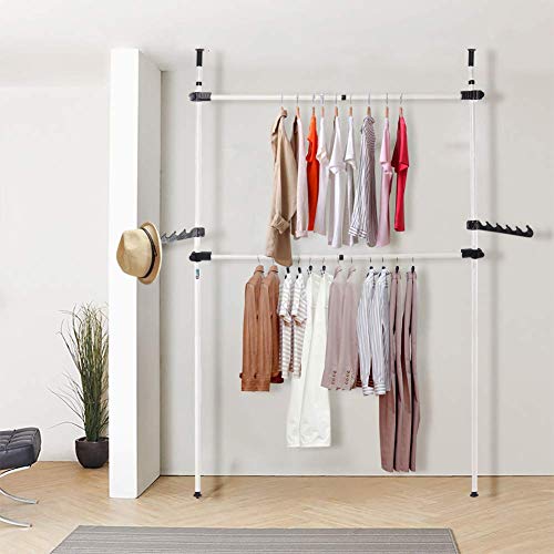 Ejoyous Teleskopstange Kleiderständer, Teleskop Garderoben System mit 2 Kleiderstangen Verstellbares Regalsystem Verstellbares Ordnungssystem B (80-139cm) x H (281-329cm) von Ejoyous
