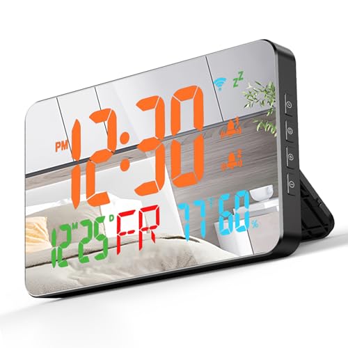 Ejoyous Wanduhr Digital, WiFi Digitale Uhr Tischuhr mit Temperaturanzeige und Feuchtigkeitsanzeige LED Schreibtischuhr Tischwecker mit Datum Wochentag (ORANGE) von Ejoyous