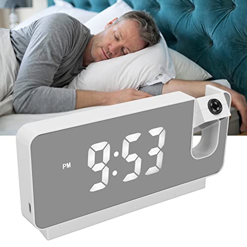 Ejoyous Wecker mit Projektion, Projektionswecker Digitaler 180 ° Weitwinkel HD Projektionsuhr mit Temperatur Datum für Kinder Senioren Schlafzimmer Reisen Nachttisch Büro (White) von Ejoyous